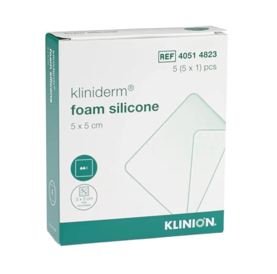 image 1 of Kliniderm Foam Silicone Square Dressing Without Border 5 x 5 cm Pack of 5