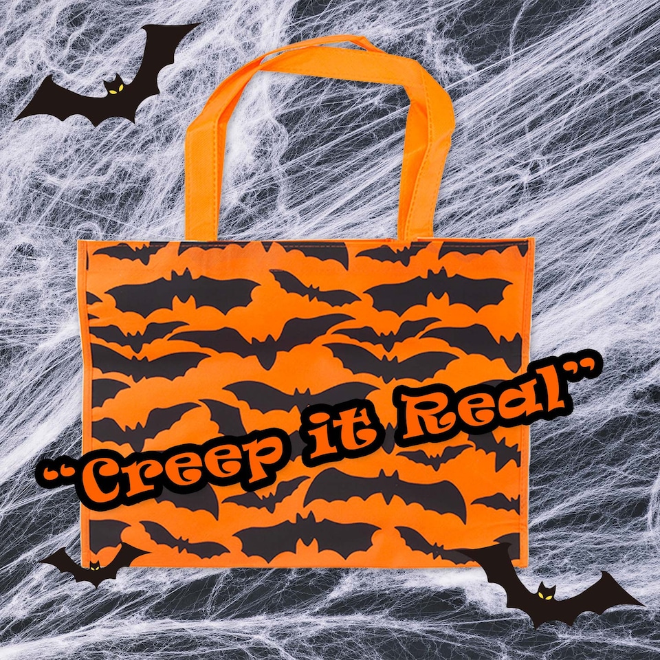 image 1 of vfm-estore Halloween Shopper Bag, Orange Bat - Trick or Treat Party Bag