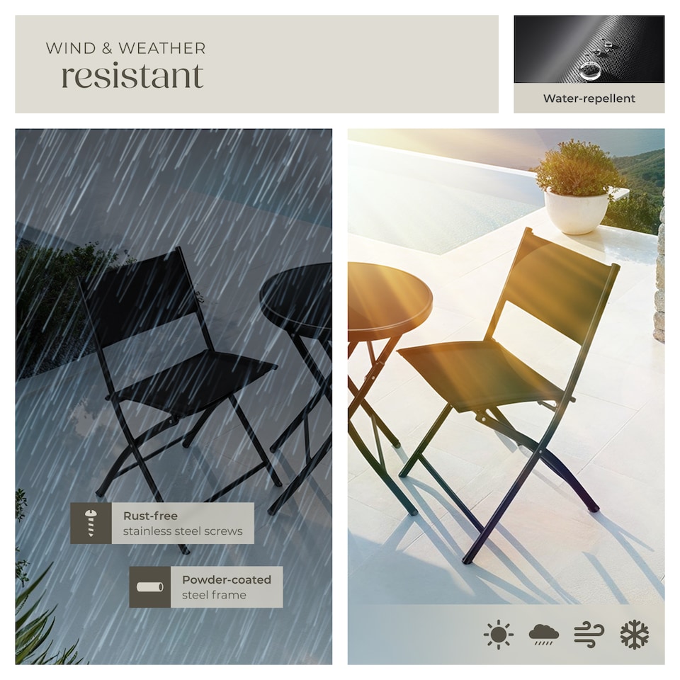 image 1 of Garden Table and Chairs - 2 person bistro set, foldable, weather-resistant | Black | black | 45,50 x 58 x 81 cm | 1