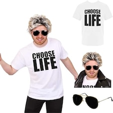 “CHOOSE LIFE” T-Shirt Costume Set – Unisex Adult  –  George Michael Style Fancy dress costume White | L