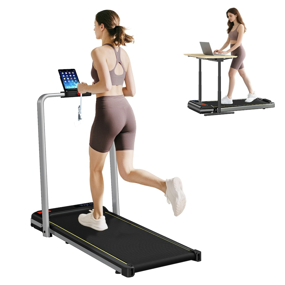 image 1 of SPORTNOW Folding Treadmill Under Desk Walking Pad with Incline, Silver Tone