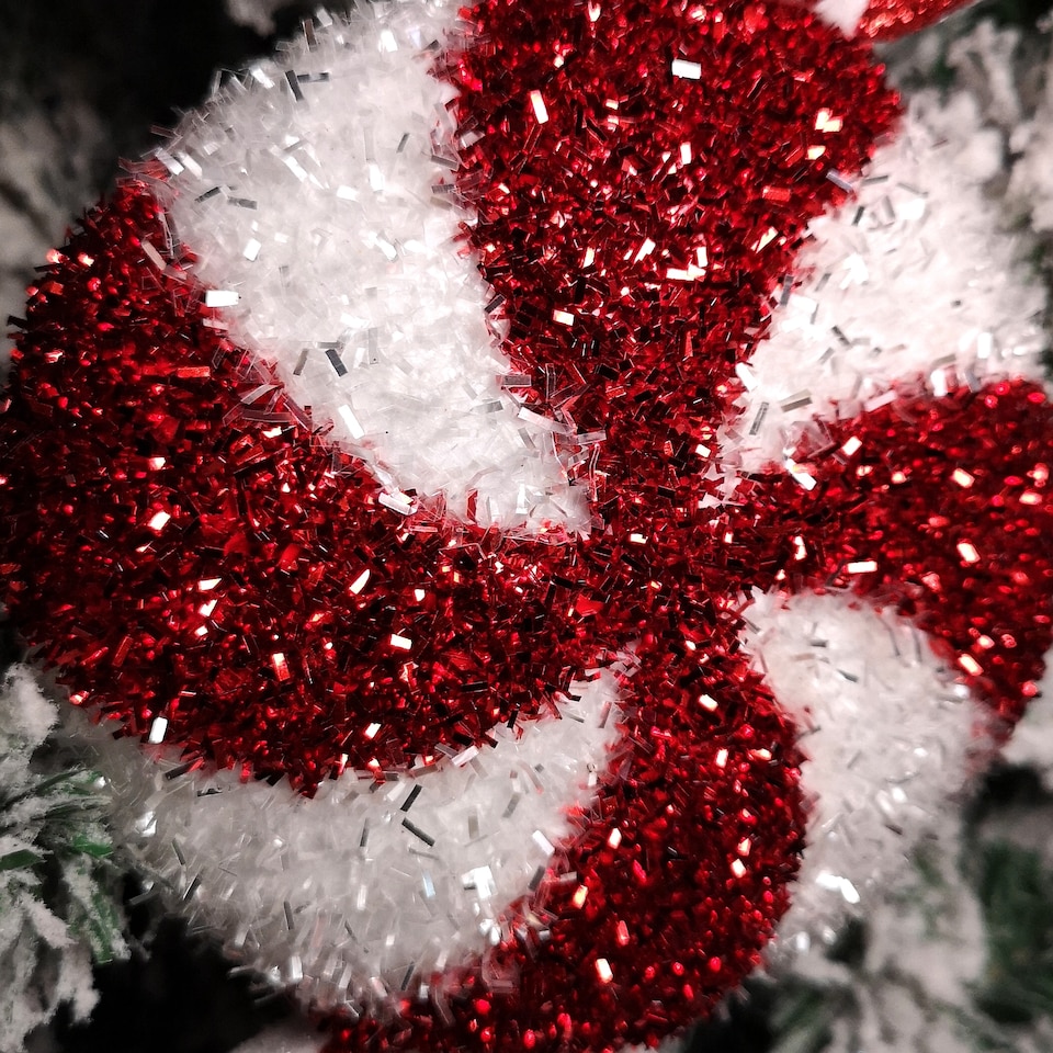 image 1 of 28cm Red and White Glitter Candy Stripe Sweet Hanging Christmas Decoration