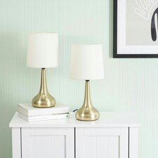 ValueLights Teardrop Pair Gold Touch Table Lamp Cream Shade & Bulb Cream