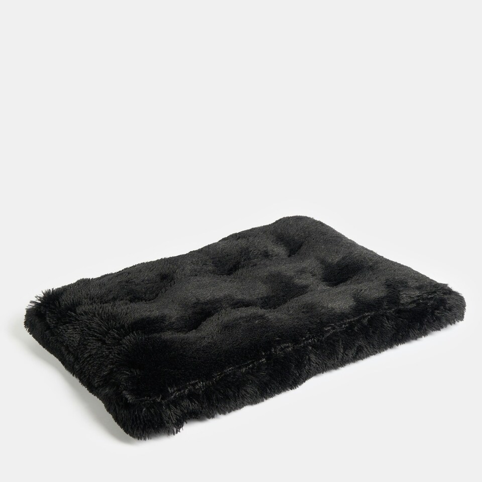 image 1 of OHS Soft Cosy Warm Fluffy Pet Dog Cat Large Cushioned Plump Plush Mat, 80x60cm Black | L