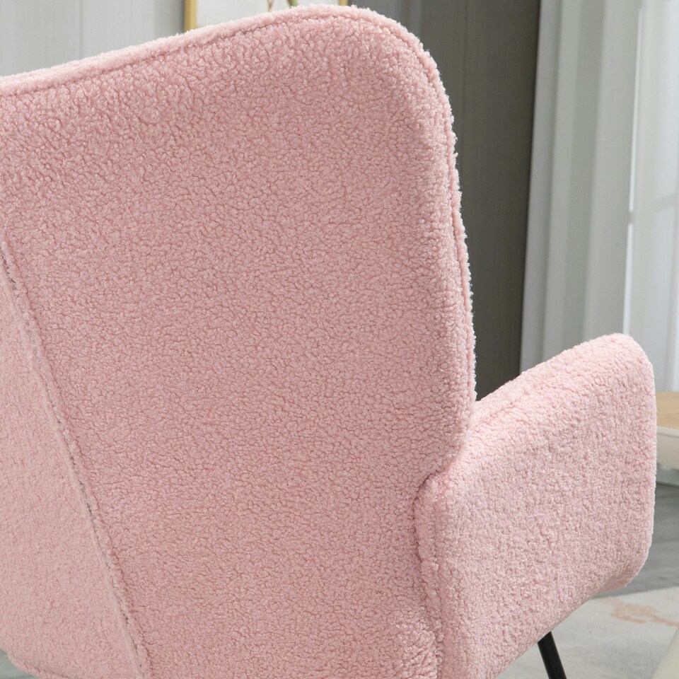 image 1 of HOMCOM Wingback Rocking Chair for Nursing w/ Steel Frame Pink