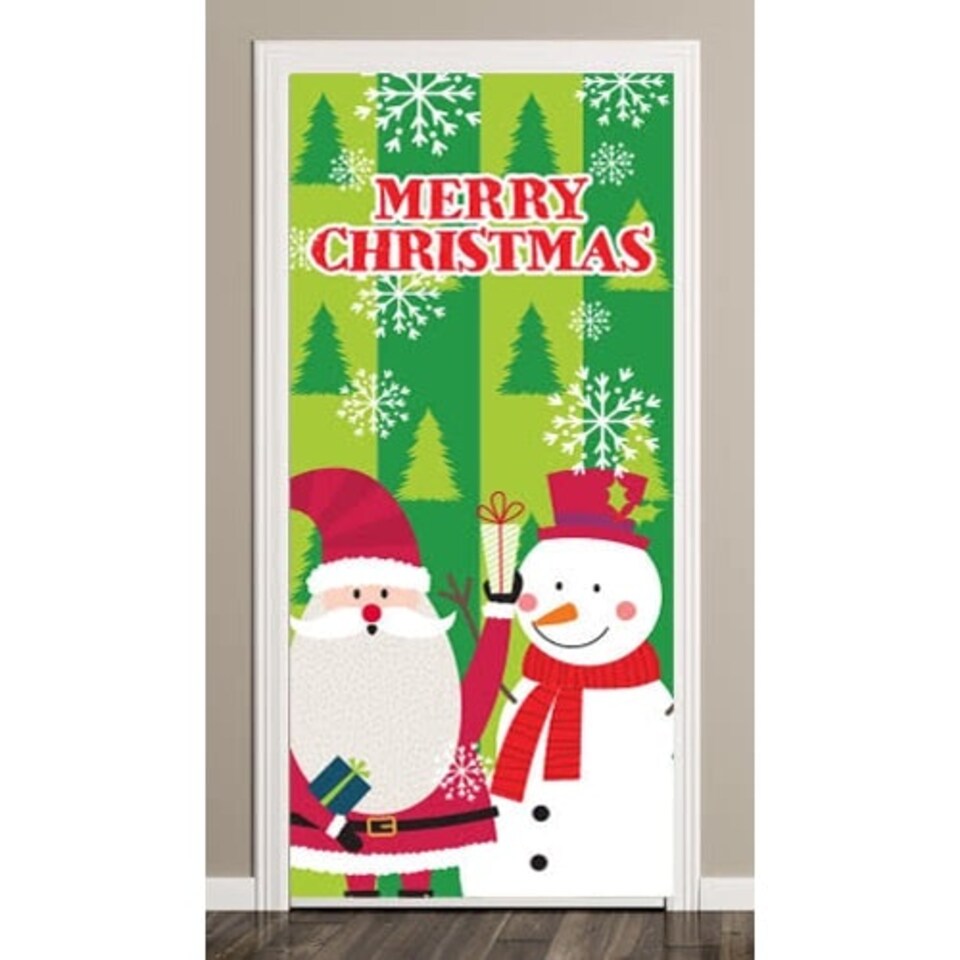 Santa And Snowman Christmas Door Cover PVC Party Sign Decoration 66cm x 152cm
