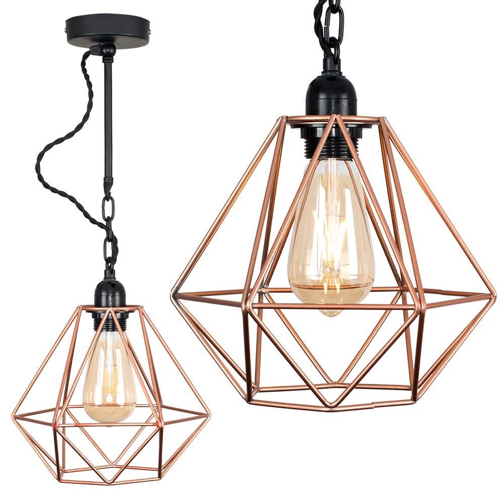 ValueLights Huber Black Wall Ceiling Light Fitting With Copper Metal Cage Shade