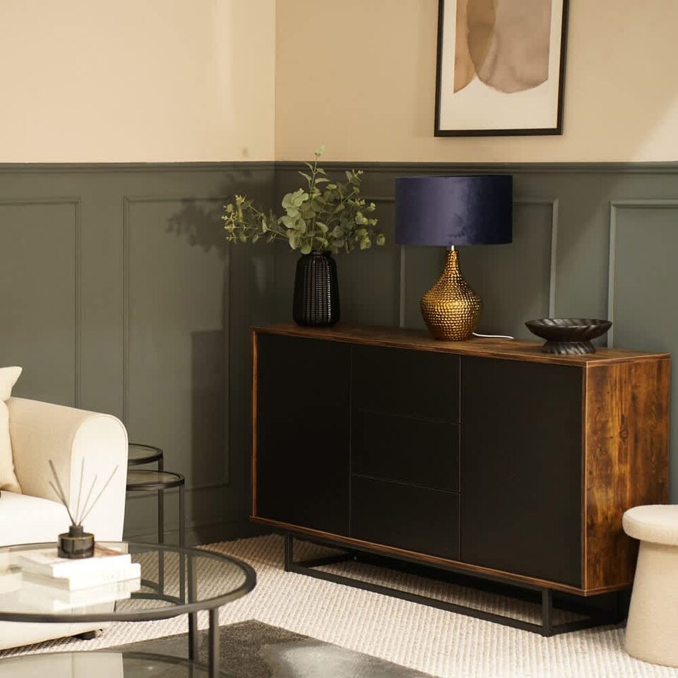 image 1 of ValueLights Bailey Polished Gold Table Lamp with Medium Blue Shade | Gold
