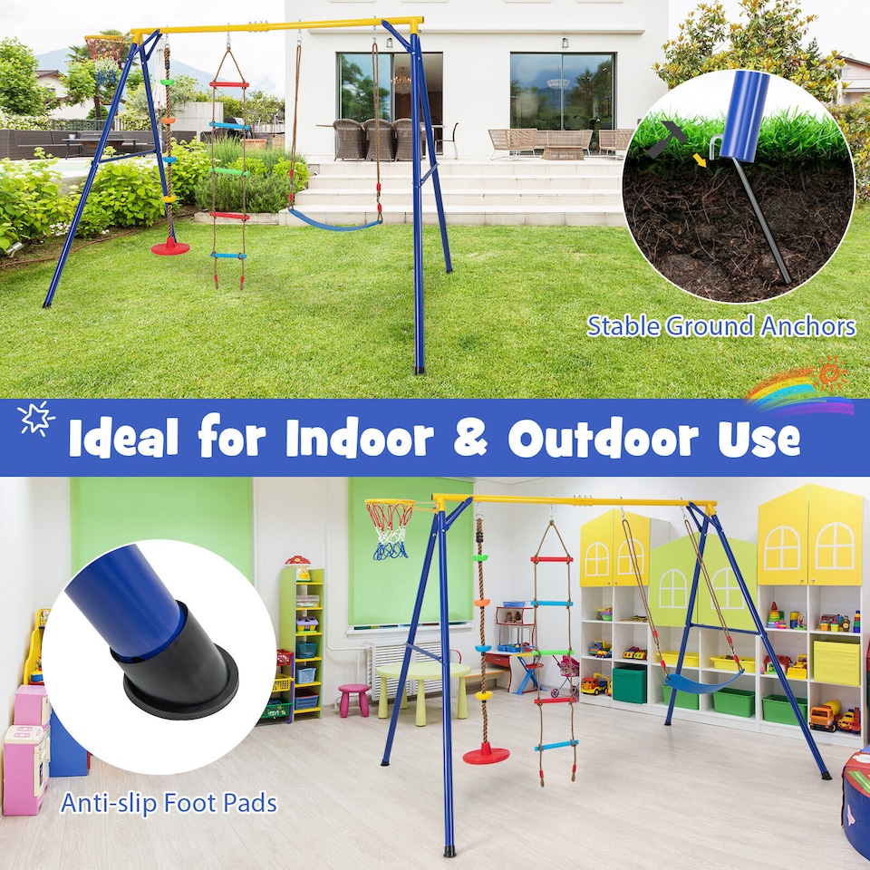 image 1 of COSTWAY 300 kg Heavy Duty Swing Set Backyard 4-in-1 Kids Swing Set Outdoor Playset