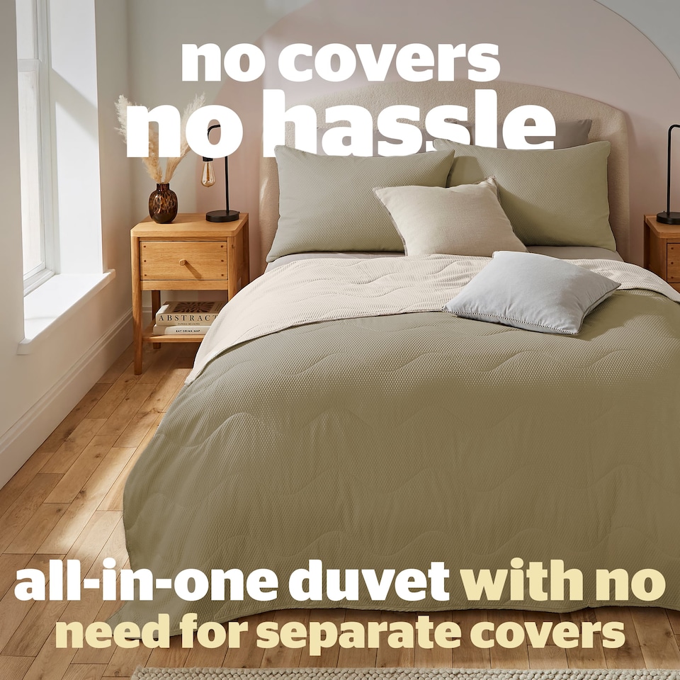 image 1 of Silentnight Summer Breeze 2.5 Tog Coverless Duvet and Pillowcase Set, Olive and Cream | Green | Olive
