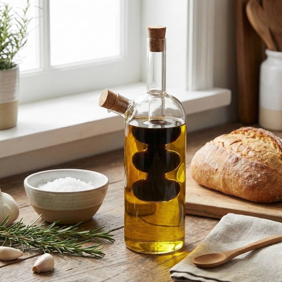 image 1 of 2 In 1 Glass Olive Oil And Vinegar Cruet Dispenser Bottle Dual Chamber