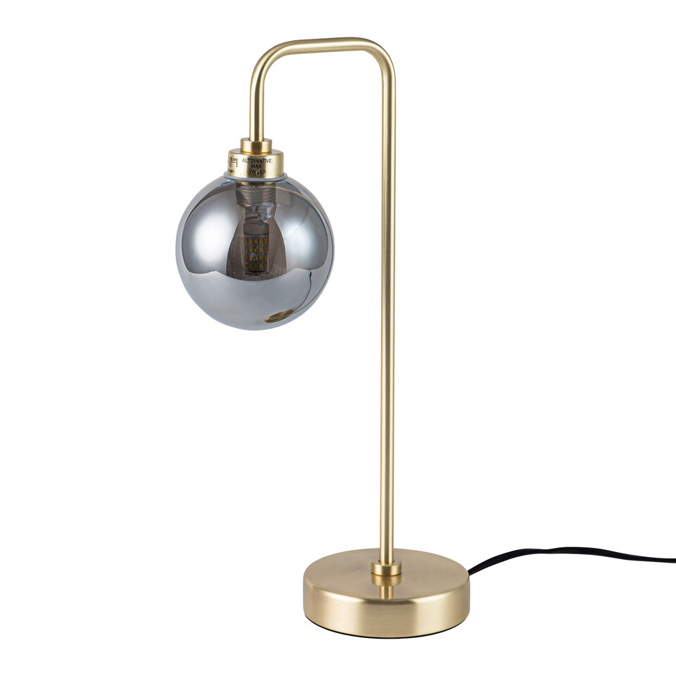 image 1 of Toner - Satin Brass with Smoked Glass Globe Table Lamp | Gold | Grey | Medium | 1