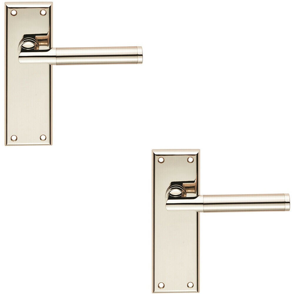 Loops 2x Round Bar Section Handle on Latch Backplate 150 x 50mm Polished Satin Nickel in Metallics
