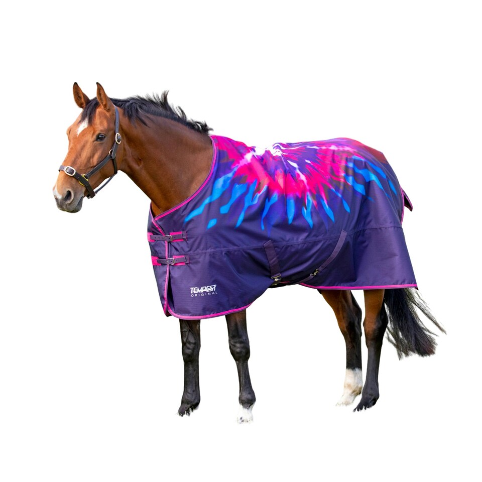 image 1 of Tempest Original Tie Dye 200g Standard Neck Horse Turnout Rug - Navy/Pink - 4´ 6"
