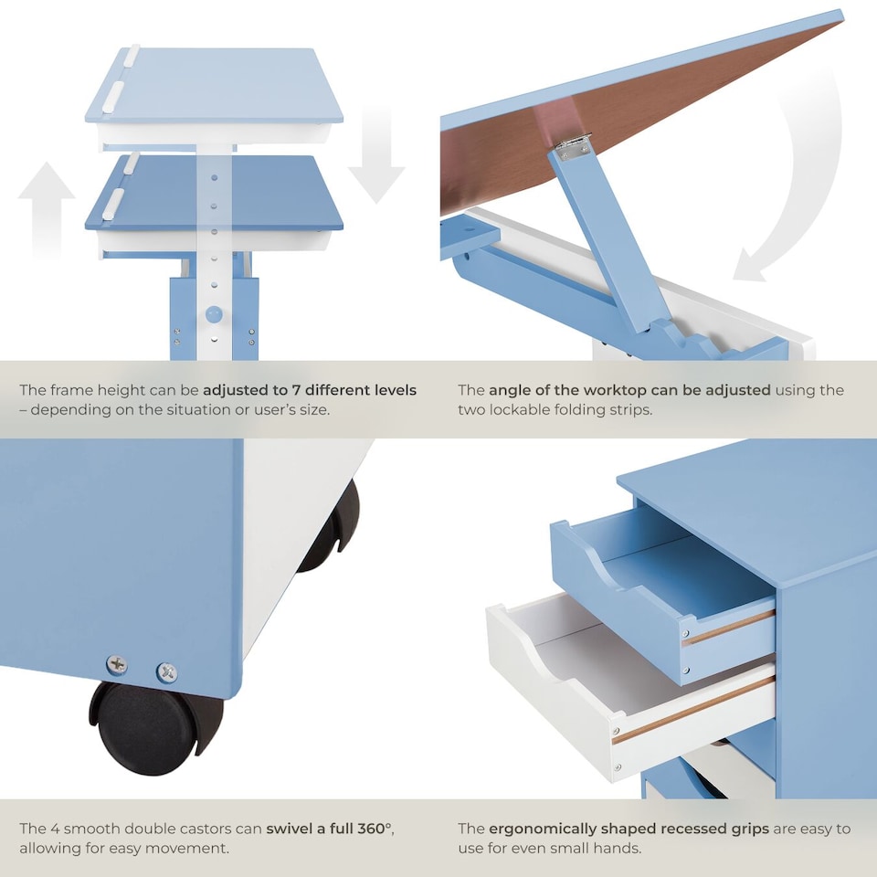 image 1 of Kids Study Desk And Filing Cabinet Set Childrens Play Room Furniture MDF In 2 Colours 7 Step Adjustable Height | Blue | blue | 109 x 55 x 94 cm | 1