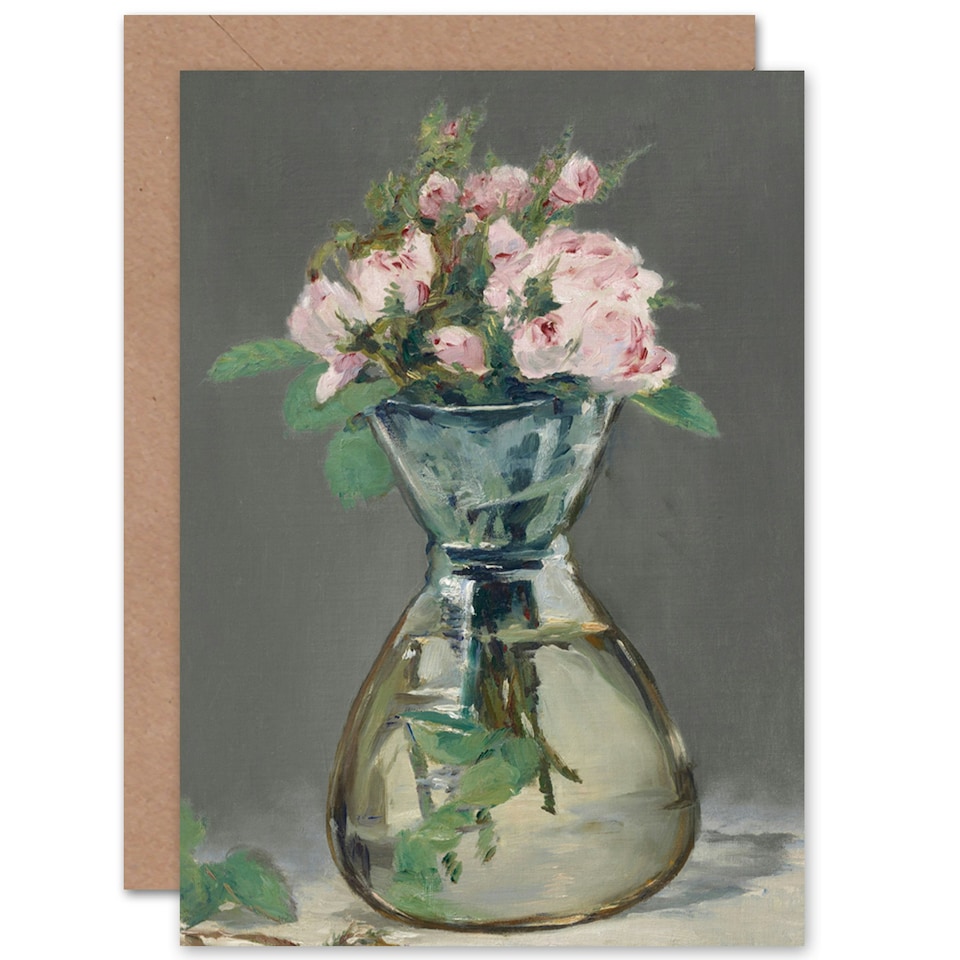 image 1 of Edouard Manet Moss Roses In Vase 1882 Painting Floral Greeting Card