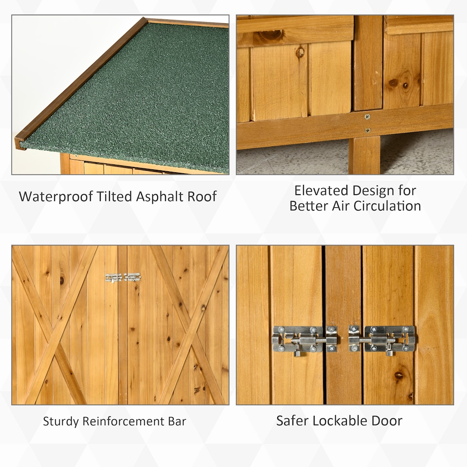 image 1 of Outsunny Small Shed, Wooden Garden Shed with Flexible Table, Hooks and Ground Nails, Lockable Tool Shed with Asphalt Roof, 140 x 75 x 157cm, Natural