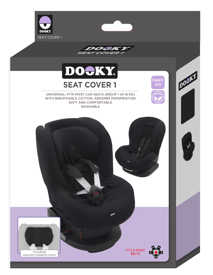 image 1 of Dooky Group 1+ Baby Car Seat Cover, Universal Cotton 9-18kg, Plain Black