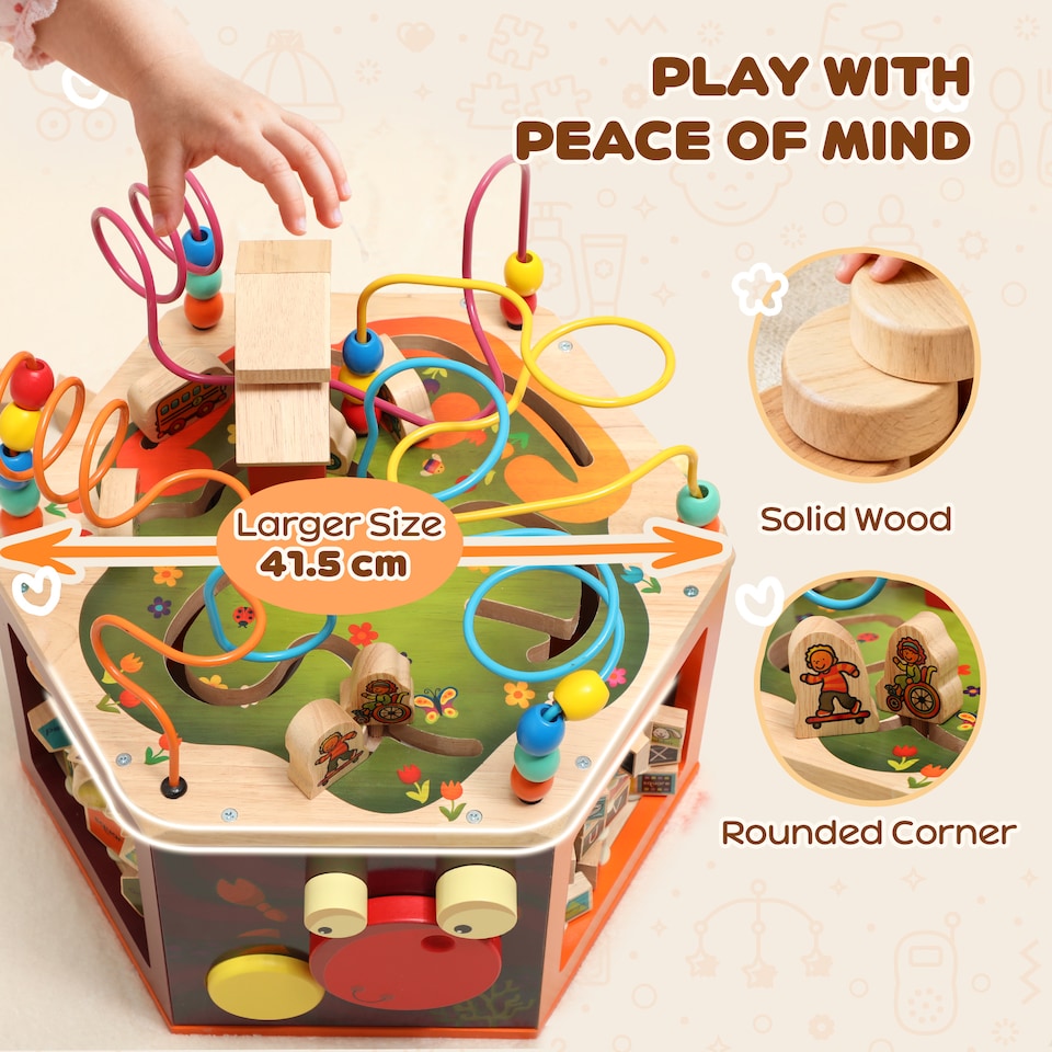 image 1 of AIYAPLAY Wooden Activity Cube, 8 in 1 Baby Activity Cube Toys