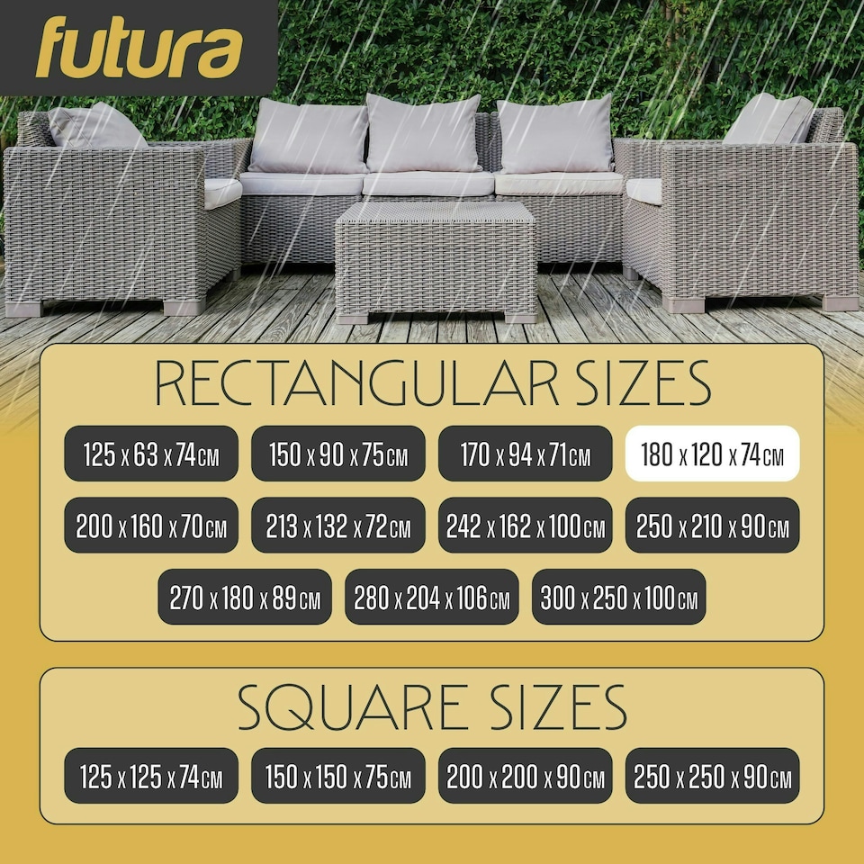 image 1 of Futura Rectangular 180x120x74cm Waterproof Garden Furniture Cover Rectangular 600D Black