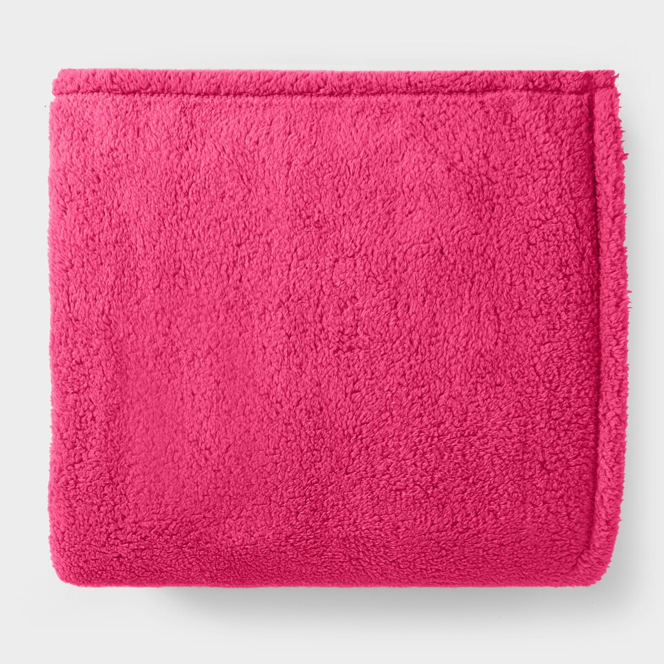 image 1 of OHS Teddy Fleece Soft Warm Plush Cosy Plain Dyed Throw Over Bed Blanket, 125x150cm Pink | Hot Pink