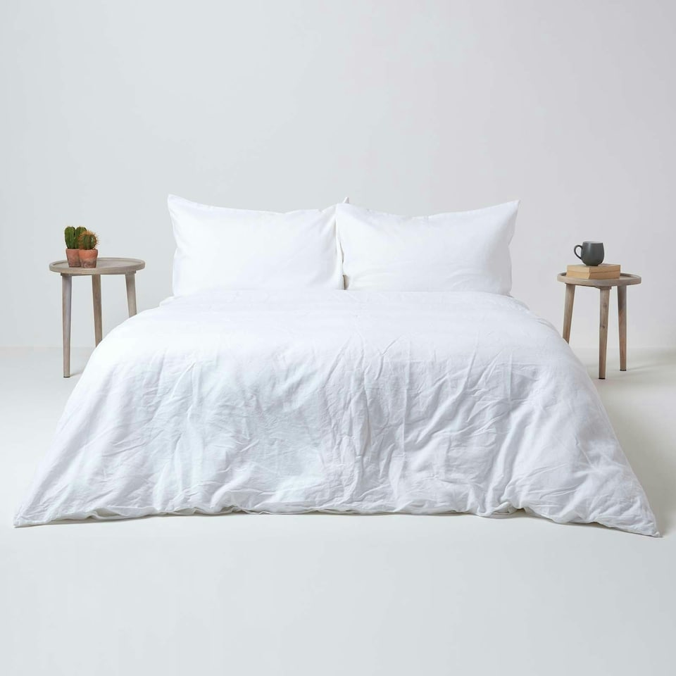 image 1 of Homescapes White Linen Fitted Sheet, Single