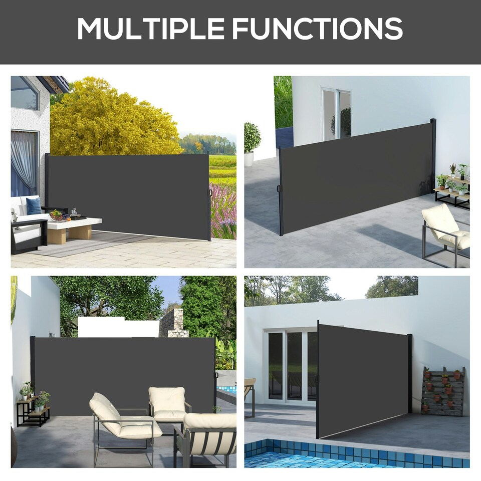image 1 of Outsunny Side Awning Retractable, Privacy Screen, 400x180cm, Black Black
