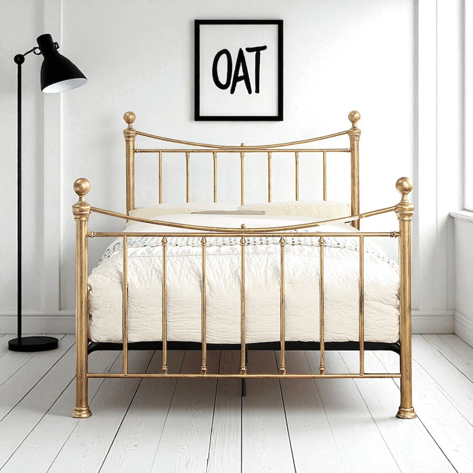 image 1 of Hampstead Traditional Style Distressed Antique Brass Effect Metal Bed Frame | Bronze | Antique Brass | King