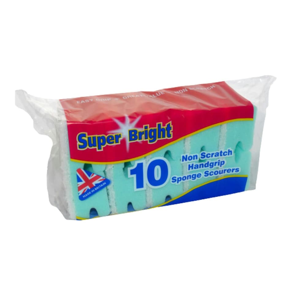 image 1 of Super Bright Non Scratch Handgrip Scourers 10Pk Utensil Cleaner Stain Remover