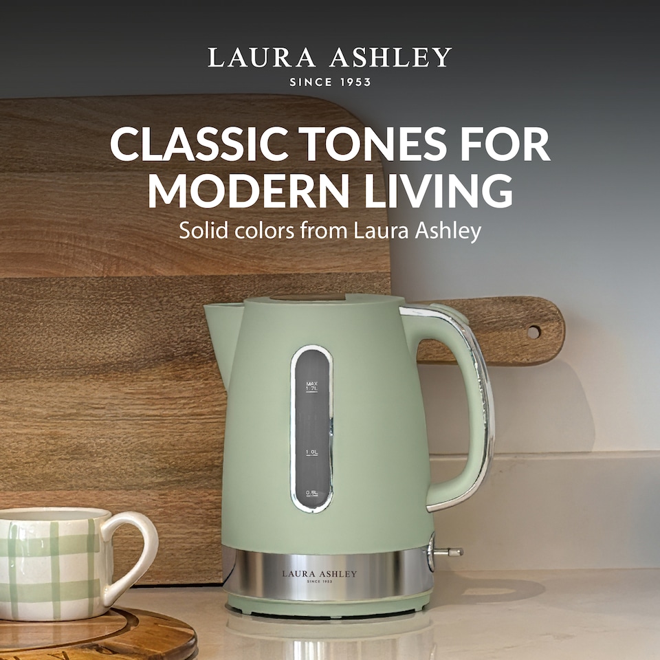 image 1 of Laura Ashley Sage Leaf Electric Kettle 1.7L - Energy Saving Kettles Electric Fast Boil Quiet Jug Kettle
