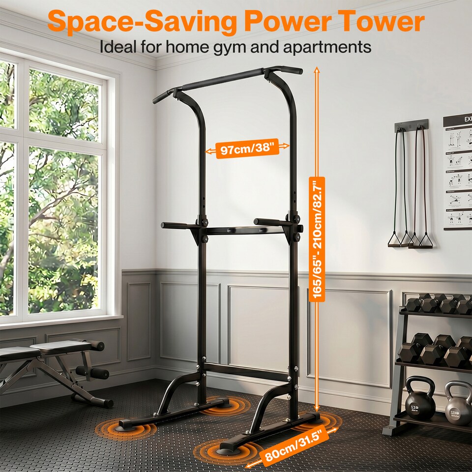 image 1 of Centra Pull Up Station, 9-Height Adjustable, 150kg Carbon Steel, Black