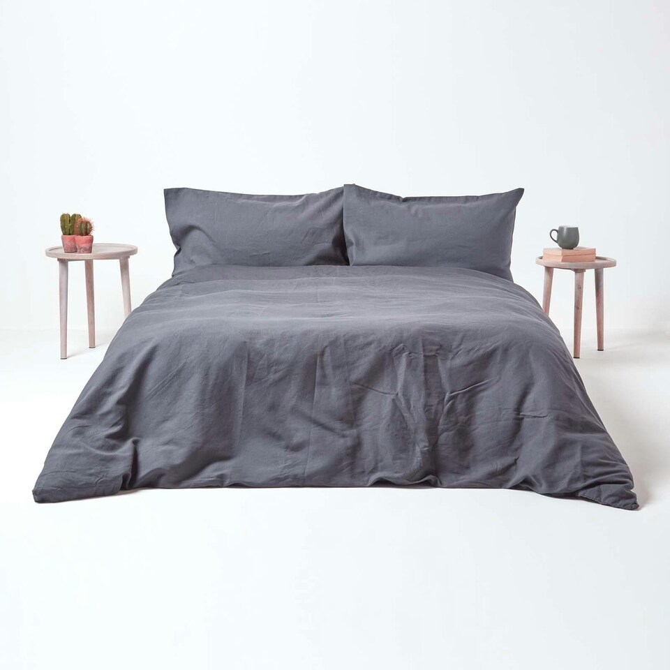image 1 of Homescapes Dark Grey Linen Housewife Pillowcase - King Size | Grey | King