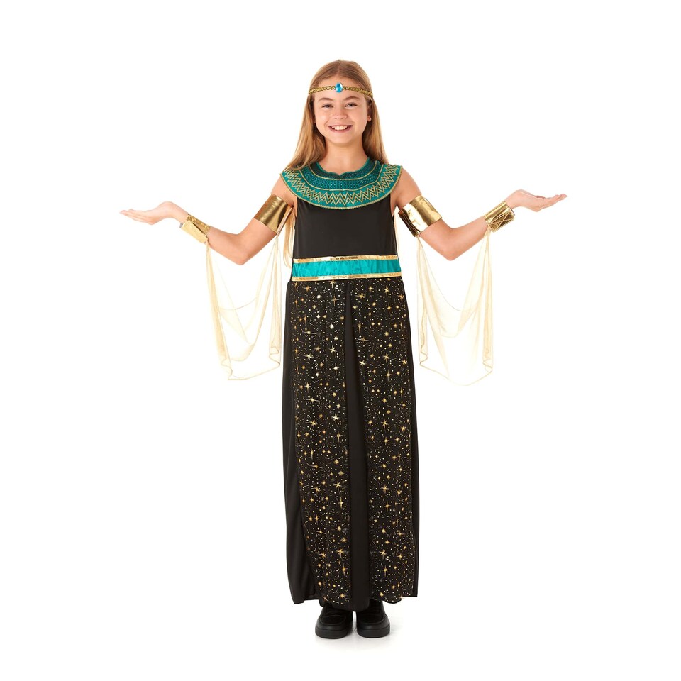 image 1 of Girls Cleopatra Costume Ancient Egyptian Fancy Dress Kids Childrens Outfit Medium 8-10 Years