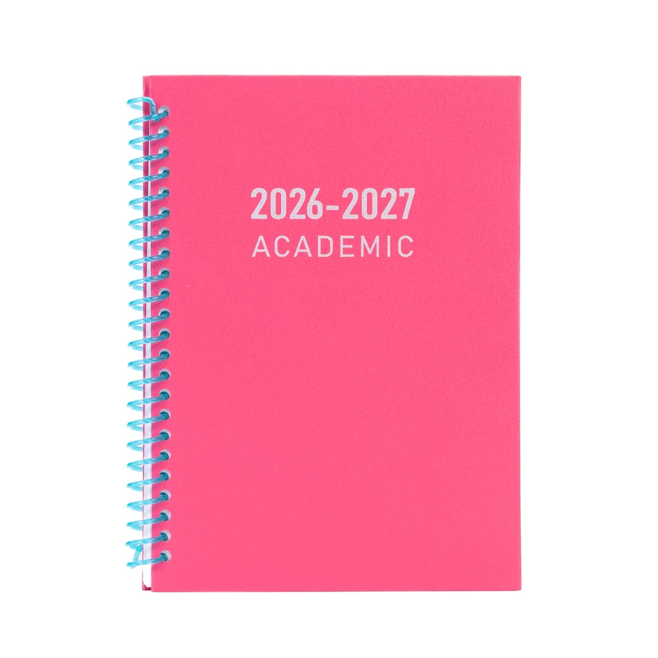 image 1 of 2026 - 2027 Academic Diary A5 Week to View - Plastic Spiral Bound Mid Year Planner Aug 2026 to Jul 2027 - Hardback | Pink | Cerise
