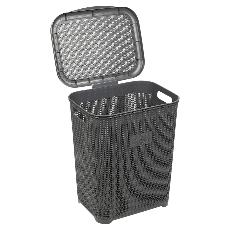 image 1 of 45L Plastic Laundry Basket Dirty Clothes Washing Storage Hamper with Handles & Lid | Grey | Grey