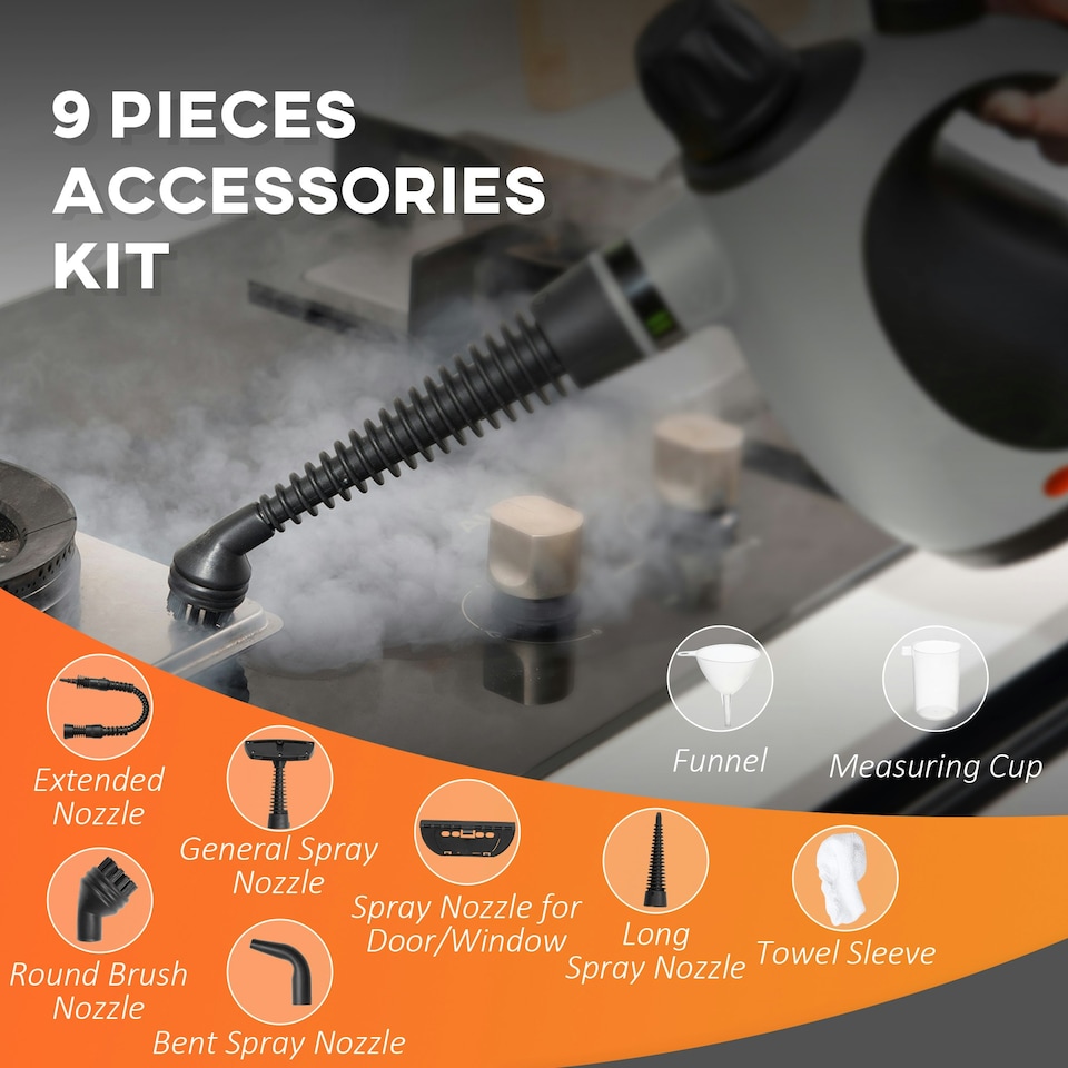 image 1 of HOMCOM Handheld Steam Cleaner Multi-purpose Steamer w/ 9 Pieces Accessory Grey