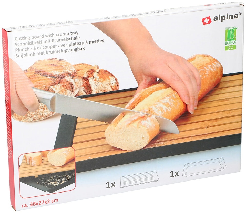 image 1 of Bamboo Wooden Cutting Board With Crumb Catcher Tray Bread Chopping Slicing Board | Multi