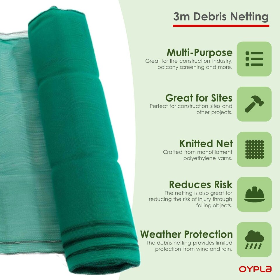 image 1 of Oypla SafeNet Green Shade Debris Scaffold Netting 3m x 50m Green