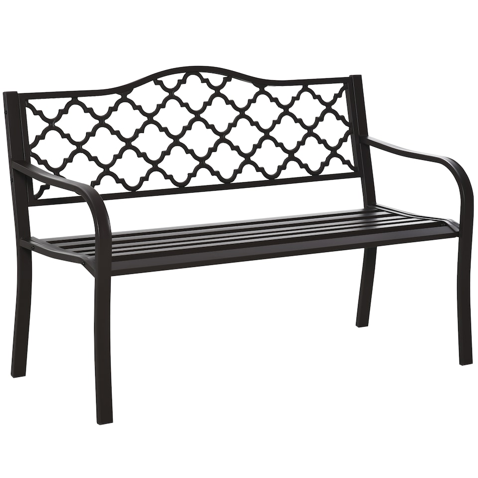 image 1 of Outsunny Outdoor 2 Seater Garden Bench, Antique Style Cast Iron Loveseat with Armrest, Brown