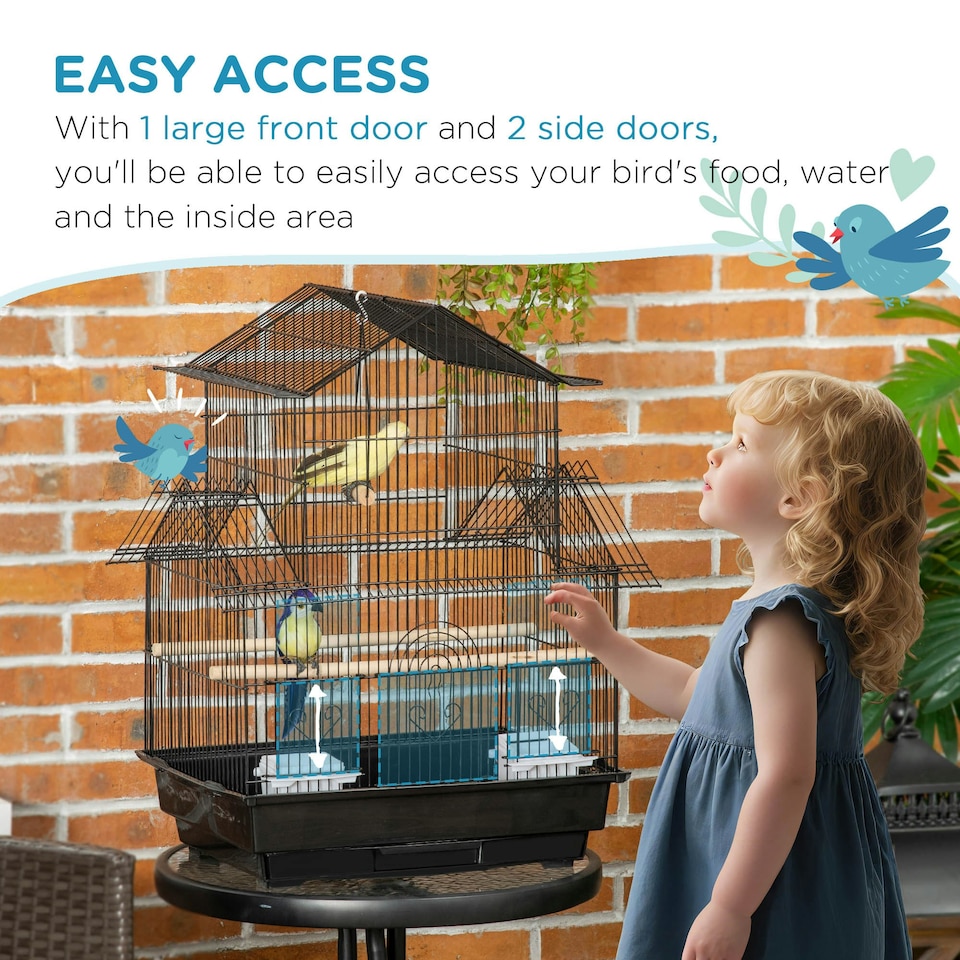 image 1 of PawHut Metal Bird Cage Small w/ Perch Food Container Handle for Finch Canary