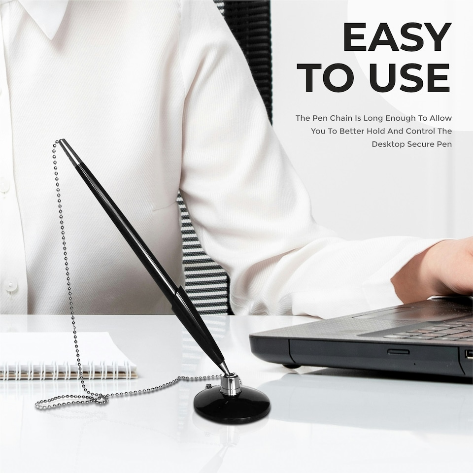 image 1 of Pack of 96 Slim Black Reception Counter Pens on Chain