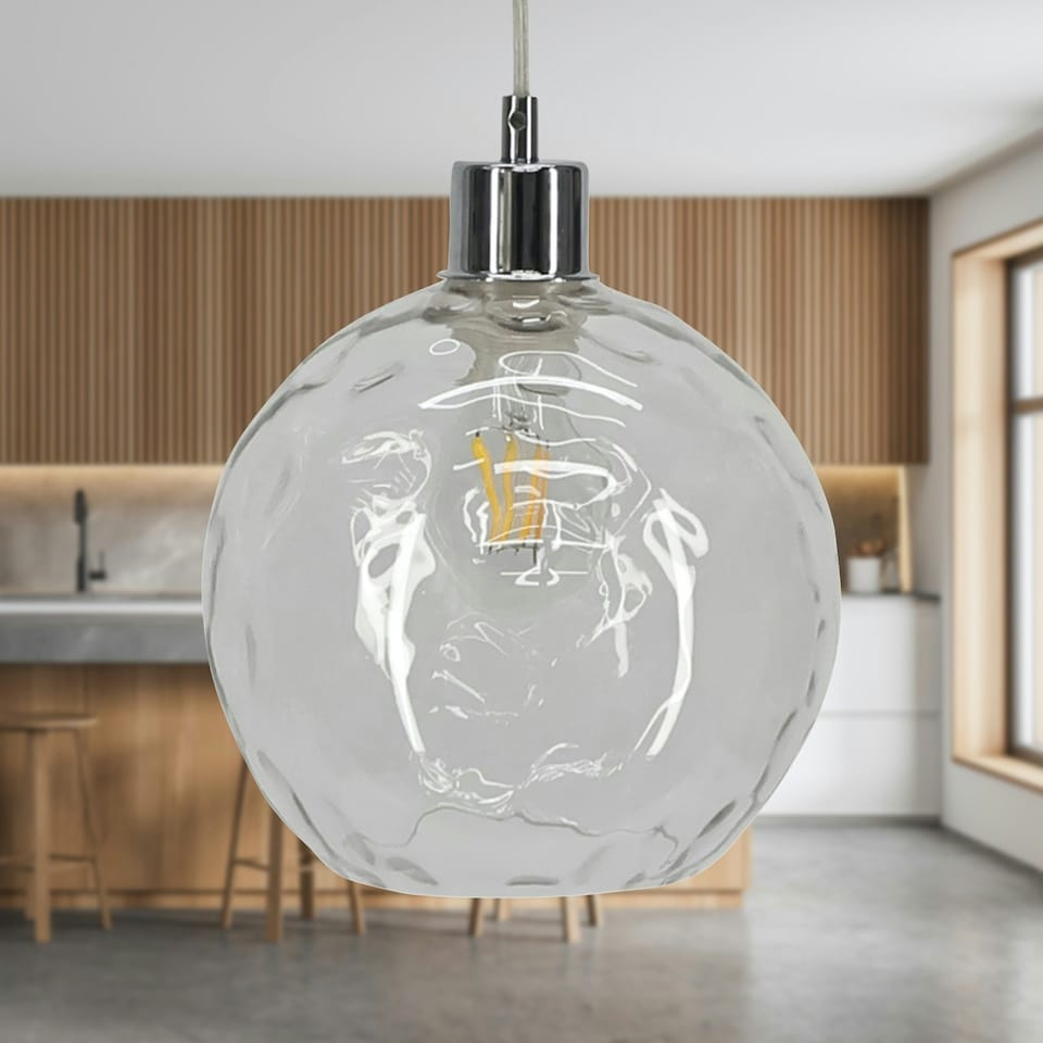 image 1 of First Choice Lighting Barnum Clear Dimpled Glass Easy Fit Pendant Shade Clear