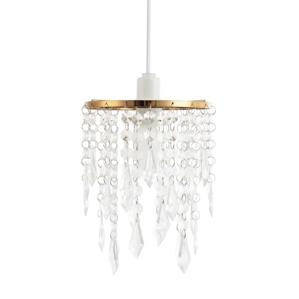 image 1 of Modern Waterfall Design Gold Pendant Shade with Clear Acrylic Droplets and Beads | Gold