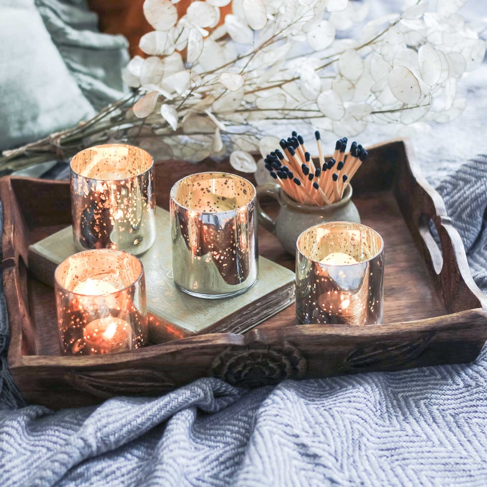 image 1 of Set of 4 Silver Antique Effect Tea Light Holders