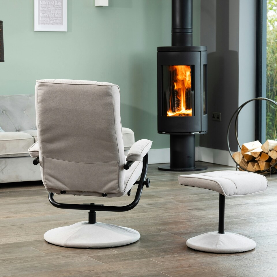 image 1 of Ripley Swivel Recliner and Footstool - Stone