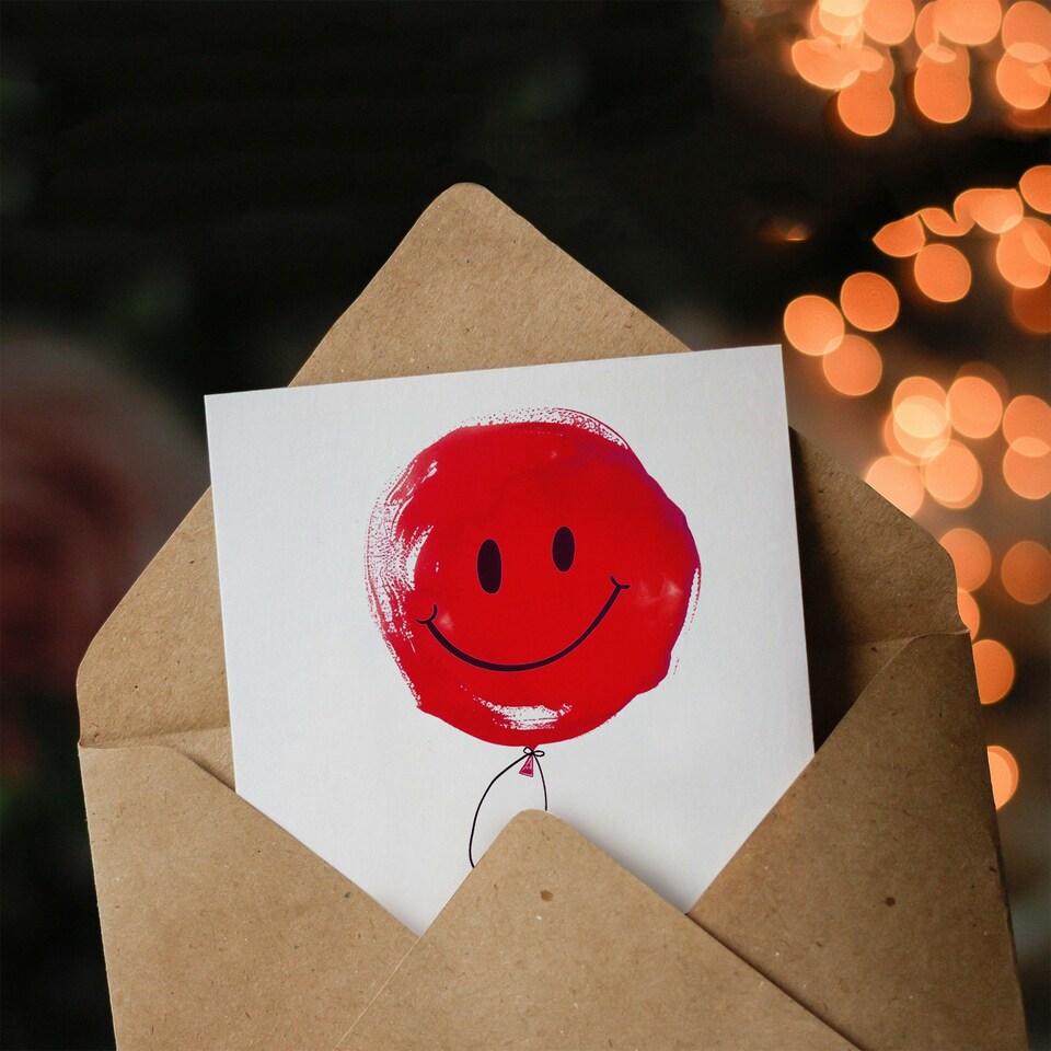 image 1 of Lovely Zizi Simple Smiley Face Red Balloon Non Binary Birthday Card