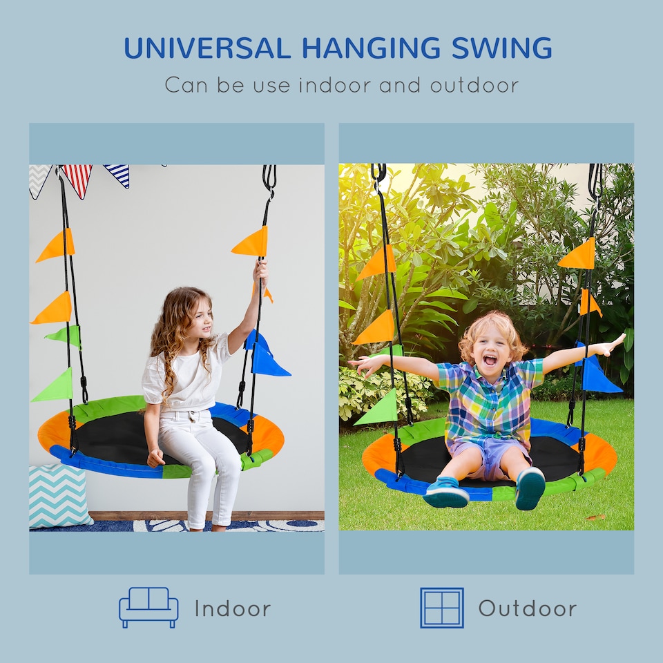 image 1 of Outsunny Saucer Tree Swing Metal Tube Adjustable Rope Garden Blue