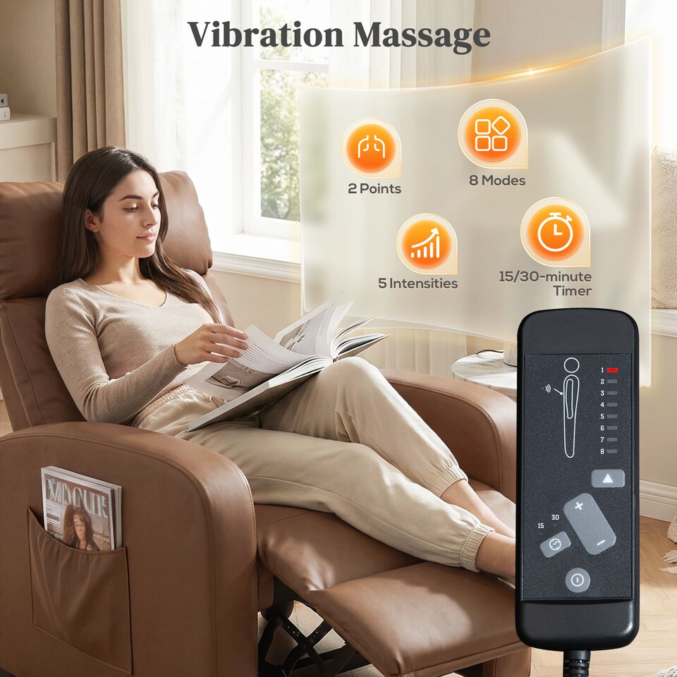 image 1 of HOMCOM Recliner Sofa Chair PU Leather Massage Armcair w/ Remote, Dark Brown