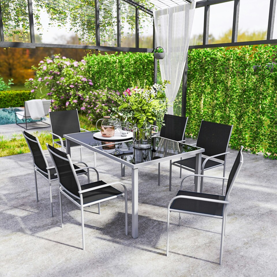 image 1 of Outsunny 7 Piece Garden Dining Set, Steel Outdoor Table and Chairs
