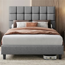 Yaheetech 135 cm W x 190 cm L Upholstered Bed Frame Light Grey